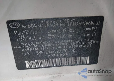 2013 Hyundai Sonata Gls из США, поврежденный, VIN 5NPEB4AC3DH705495